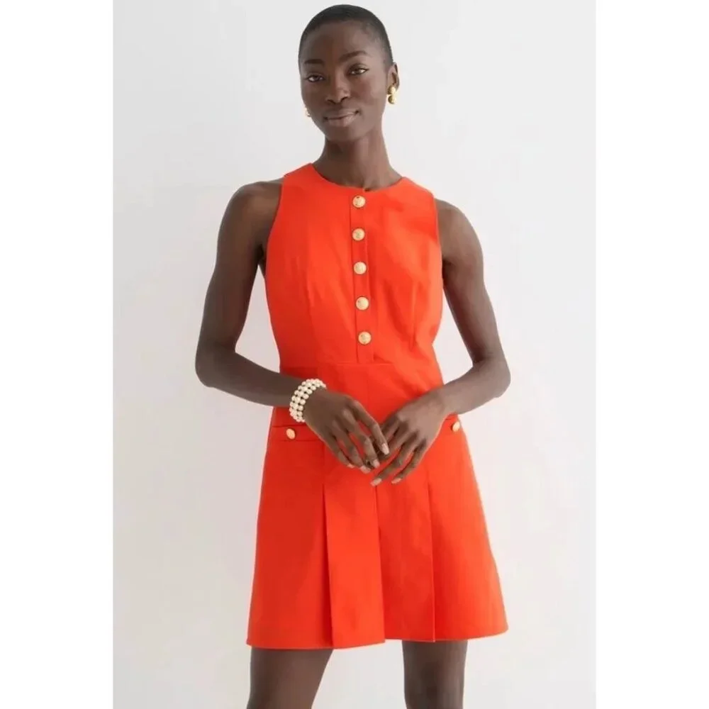 NWT J.Crew Sleeveless Pleated Mini in Guarana Italian Bi-stretch Wool Dress 16